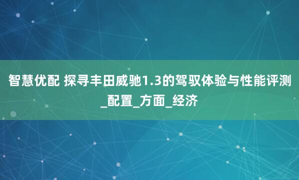 智慧优配 探寻丰田威驰1.3的驾驭体验与性能评测_配置_方面_经济